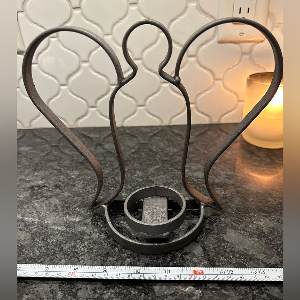 Primitive rustic welded wrought iron angel candle holder